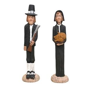 Vintage Ceramic Thanksgiving Pilgrim Stick People